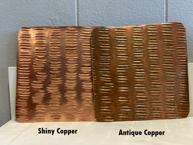 Close up of copper shower - hammered/texture finish